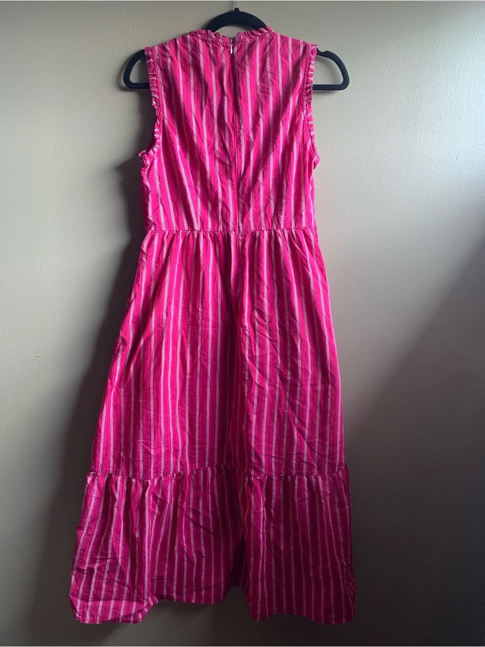 Maisie Women's Berry Pink Striped Sleeveless Tiered 100% Cotton Midi Dress